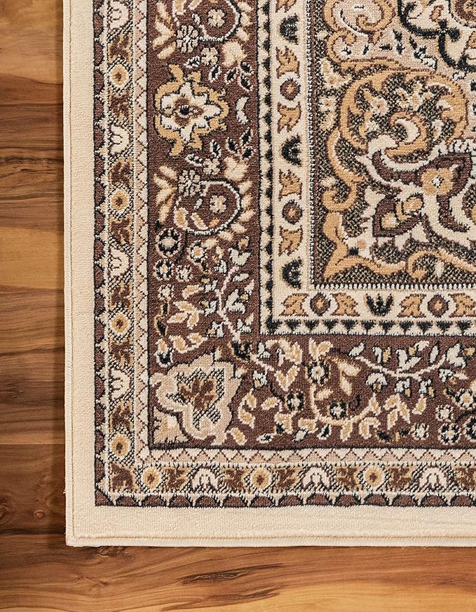 Unique Loom Reza Collection Traditional Persian Style Area Rug, 2 ft 2 in x 3 ft, Ivory/Brown