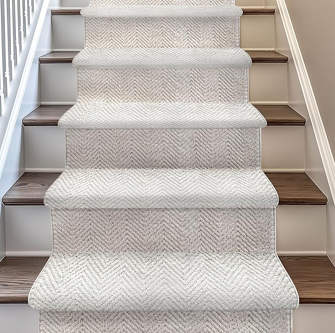 Well Woven Custom Size Hallway & Stair Runner- Harlow Pompeii Ivory 27 Inches Wide x 35 Feet Long Runner (27" x 35') Runner Rug - Modern Chevron Pattern, Ultra-Soft, Easy-Clean
