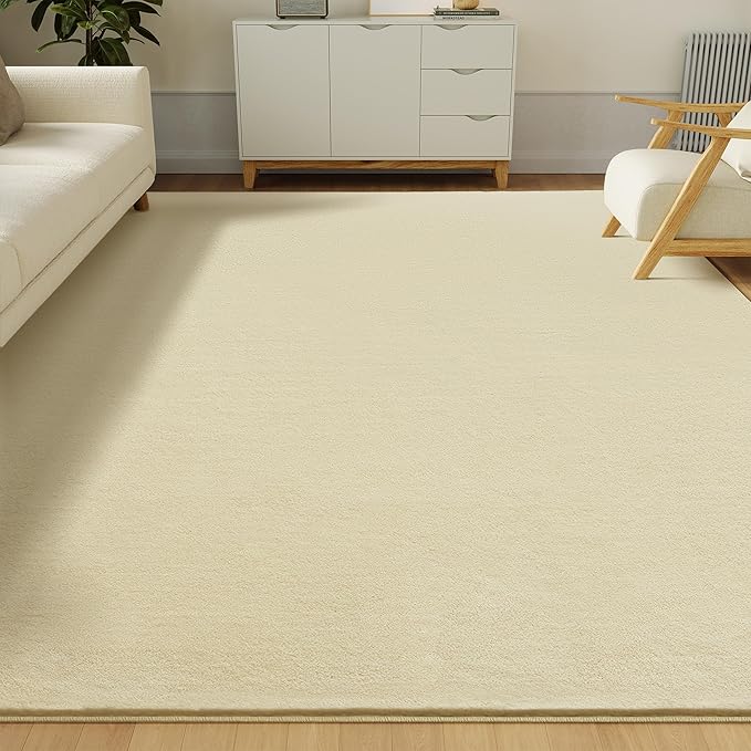 Solid Washable Area Rug - 6x9 Medium Pile Faux Cashmere Carpet for Living Room Bedroom, Light Yellow