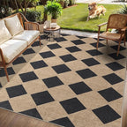 Checkered Easy Jute Rug 5x7 Outdoor Patio Rug Washable Area Rugs for Living Room Bedroom Non Slip Neutral Farmhouse Indoor Outdoor Carpet for Backyard Patio Office