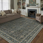 9x12 Area Rug for Living Room Black Vintage Washable Bedroom Carpet Traditional Distressed Soft Non Slip Indoor Large Accent Rug Retro Thin Low Pile Floor Cover for Dining Room Playroom