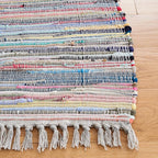 SAFAVIEH Rag Rug Collection Runner Rug - 2'3" x 7', Grey & Multi, Handmade Boho Stripe Cotton, Ideal for High Traffic Areas in Living Room, Bedroom (RAR121M)
