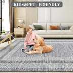GarveeHome Modern Geometric Area Rug 2x3 Distressed Bordered Washable Non Slip Floor Small Carpet Non Shedding Thin Soft Low Pile Rug, Contemporary Gray Rug for Dining Room, Living Room