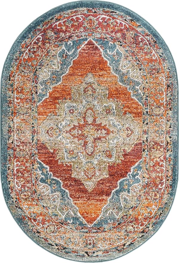 Unique Loom Isabella Collection Area Rug - Rossellini (4' 1" x 6' 1" Oval, Rust Red/ Beige)