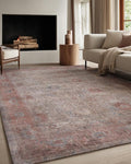 Kuden 9x12 Large Area Rug, Machine Washable Area Rug with Non-Slip Backing, Vintage Style, Soft, Easy Clean, Low Pile Rug for Living Room, Bedroom, Dining Room