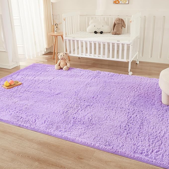 Andency 8x10 Area Rugs for Living Room, Purple Non-Slip Fluffy Soft Large Shag Bedroom Carpet, Big Indoor Thick Nursery Rug for Kids Dorm Home Decor Aesthetic