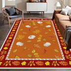 Fallen Leaves Carpet for Kitchen, 5x8ft, Autumn Pumpkins with Leave Orange Area Rug, Indoor Ultra-Thin Foldable Machine Washable Fun Pumpkin Bath Mat for Home Office Relax Room