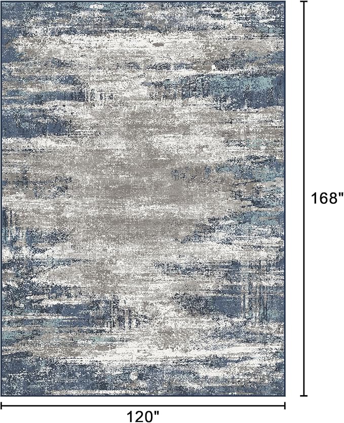 Bavni 10x14 Area Rugs, Modern Living Room Rugs, Large Machine Washable Rug Non-Slip, Soft Pet Friendly Rugs for Bedroom, Playroom, Dining Room, Blue/Ivory