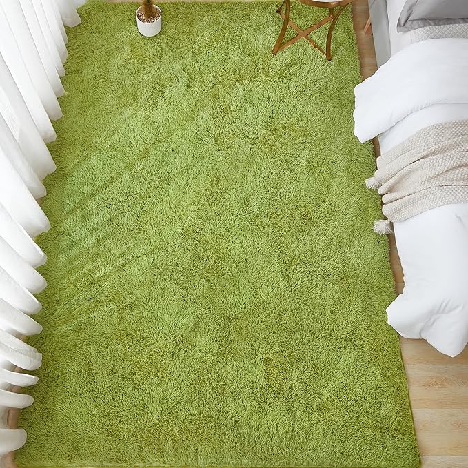 Andency 8x10 Area Rugs for Living Room, Olive Green Non-Slip Fluffy Soft Large Shag Bedroom Carpet, Big Indoor Thick Nursery Rug for Kids Dorm Home Decor Aesthetic