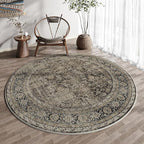Brown Round Area Rug 4ft Entryway 4x4 Circle Vintage Indoor Kitchen Washable Door Mat Living Room Carpet Non Slip Traditional Distressed Retro Accent Throw Rug Office Dining Room Bathroom
