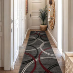 Rugshop Modern Wavy Circles Design Non-Shedding Runner Rug, Carpet for Hallway, Entryway, or Kitchen, Red, 2'7" x 12'