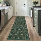 2x6 Floral Washable Area Rugs Soft Runner Rug for Living Room, Vintage Boho Hallway Rug for Bedroom Dining Room, Distressed Botanical Birds Non Slip Low Pile Throw Carpet for Office, Bright Green