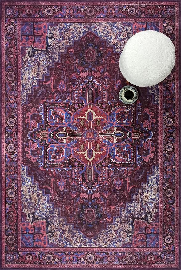 Fame Rugs Turkish Rug. Washable Vintage Oriental Antique Inspired Traditional Doormat Small Modern Area Rugs Luxury Entryway Entry Bedroom Bathroom Kitchen (398RR, 2'5 x 13'1)