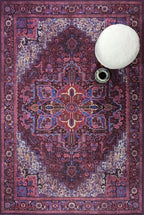 Fame Rugs Turkish Rug. Washable Vintage Oriental Antique Inspired Traditional Doormat Small Modern Area Rugs Luxury Entryway Entry Bedroom Bathroom Kitchen (398RR, 2'5 x 9'8)
