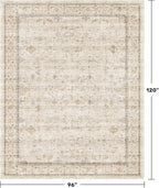 Washable Ivory Living Room Rug, 8x10 Non Slip Area Rugs for Bedroom, Dinning Room Under Table Low Pile Neutral Farmhouse Vintage Foldable Decor