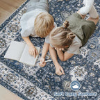 Area Rug 5x7 Washable Rug, Vintage Boho Medallion Rugs Non-Slip Soft Low Pile Large Distressed Rug Indoor Retro Carpet for Living Room Bedroom Dining Room Home Office (Vintage Blue, 5'x7')