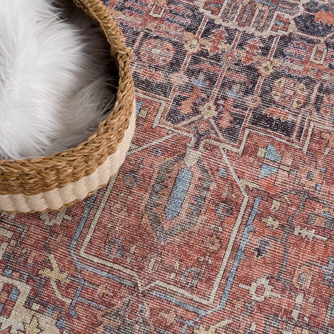 Bloom Rugs Washable 9' x 12' Rug - Red/Orange/Beige Traditional Area Rug for Living Room, Bedroom, Dining Room, and Kitchen - Exact Size: 9' x 12'
