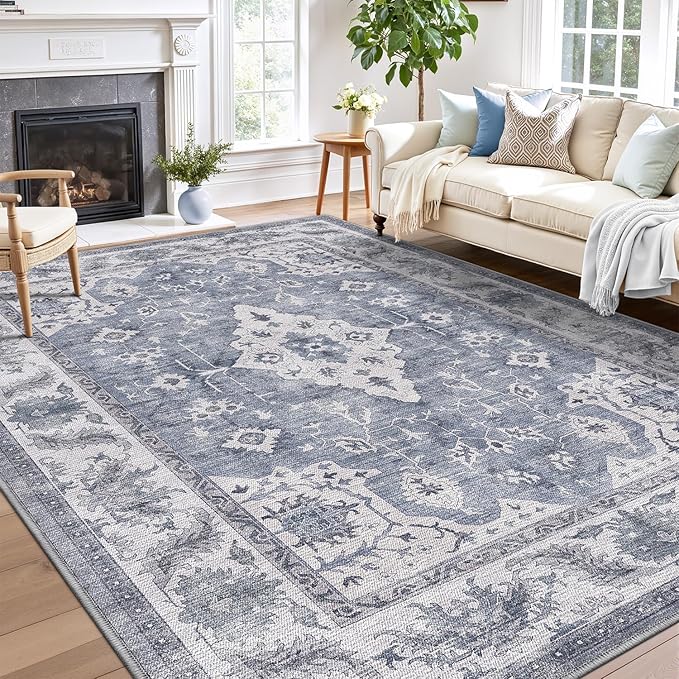 LUMI Washable Area Rug 5x8 for Living Room, Ultra Soft Stain Resistant Carpet with Non Slip Rubber Backing, Non-Shedding Low Pile Rugs for Bedroom, Dining Room, Indoor, Office