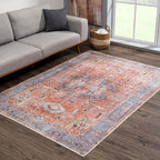 Bloom Rugs Washable 8' x 10' Rug - Terracotta/Blue Traditional Area Rug for Living Room, Bedroom, Dining Room, and Kitchen - Exact Size: 8' x 10'