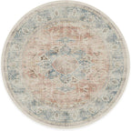 RUGGABLE Washable Vintage Area Rug – Sarrah Coral 8 ft Round, Stain-Resistant, Non-Slip – Large Machine Washable Rugs for Living Room, Bedroom, Hallway, Entryway & Office–with Standard Pad