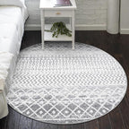 Grey Round Rug for Living Room, 5ft Soft Non-Slip Circle Large Area Rug, Modern Geometric Washable Dining Room Mat Throw Rug for Dorm Bedroom Nursery Entryway