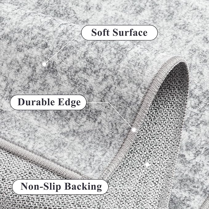2x8 Runner Rug Washable Vintage Indoor Hallway Carpet Non Slip Grey Bedroom Low Pile Kitchen Distressed Long Retro Accent Throw Rug for Bathroom Dining Laundry Living Room