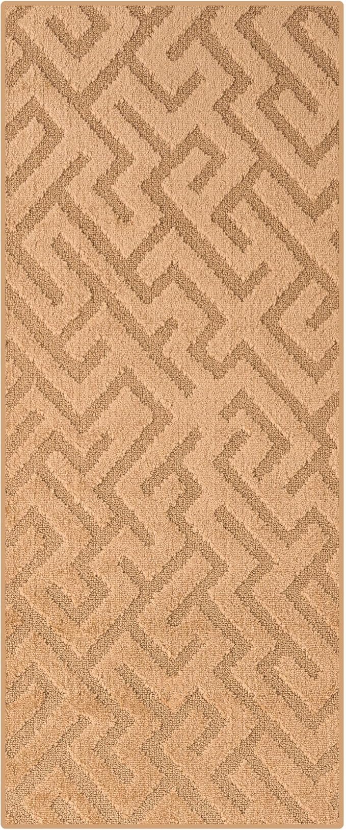 17ft Runner Rug by Custom Length - Gold Tan | Non-Slip Rubber Backed | Washable & Pet Friendly | Edge Bound