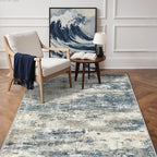 GENIMO 3x5 Rug for Entryway Washable Area Rug, Modern Abstract Small Rugs for Entrance Living Room, Bedroom Beside Rugs, Non-Slip Low Pile Lightweight Soft Carpet, Navy Blue
