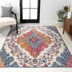 JONATHAN Y Boho Vintage Blue/Multi Indoor Area Rug, 12x18, Bohemian Flair Medallion, Floral Easy-Cleaning High Traffic for Living Room, Bedroom, Kitchen, Pet-Friendly, Non-Shedding (BMF106A-18)
