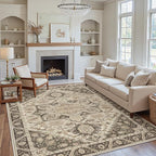 8x10 Area Rug Machine Washable Boho Rug for Living Room,Ultra-Thin Low Pile Carpet,Lightweight Indoor Printed Rug,Non Slip Floral Area Rug for Bedroom, Dining Room, Home Office,Brown