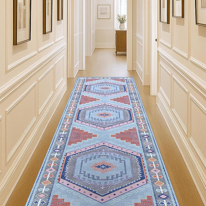 Fame Living Washable Area Rug. Modern Farmhouse. Vintage. Turkish. Bohemian. Distressed. Oriental. Traditional. Rugs for Living Room. Dining. Bedroom. Office. Entryway. Foyer. (856BlM, 2'5" x 6'5")