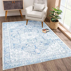Bloom Rugs Washable Non-Slip 8' x 10' Rug - Blue/Gray Traditional Area Rug for Living Room, Bedroom, Dining Room, and Kitchen - Exact Size: 8' x 10'