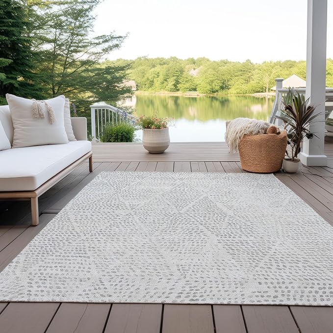 Addison Rugs Chantille ACN591 Silver 8' x 10' Indoor Outdoor Area Rug, Easy Clean, Machine Washable, Non Shedding, Bedroom, Living Room, Dining Room, Kitchen, Patio Rug