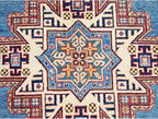 Cerulean Blue Special Kazak with All Over Pattern Natural Dyes Pure Wool Hand Knotted Oriental Densely Woven Rug(9'x11'8")