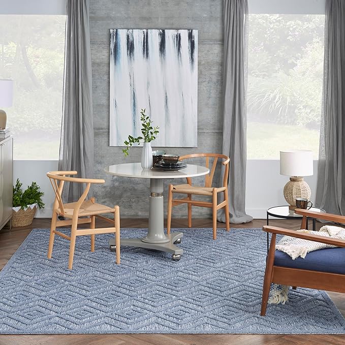 Nourison Home Versatile Denim Blue 9' x 12' Area Rug - Easy Clean, Non Shedding, Bed Room, Living Room, Dining Room, Kitchen (9' x 12')