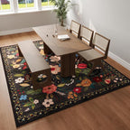 Rugcomf Area Rugs 9x12 Living Room Clearance Washable Boho Rug Non Slip Floral Vintage Low Pile Large Rug for Living Room, Bedroom, Farmhouse, Dining Room, Kids Playroom(Black)