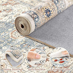 2x3 Rug Small Area Rugs: Washable Boho Neutral Vintage Soft Indoor Floor Oriental Carpet Farmhouse Distressed Low Pile Non Slip Throw Carpet for Kitchen Entryway Bedroom Nursery Entry- Beige Blue
