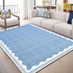 Scalloped Rug 5x7 Solid Blue Washable Non-Slip Rug for Living Room Modern Aesthetic Rugs for Bedroom Kitchen Dining Indoor Entry Entrance Floor