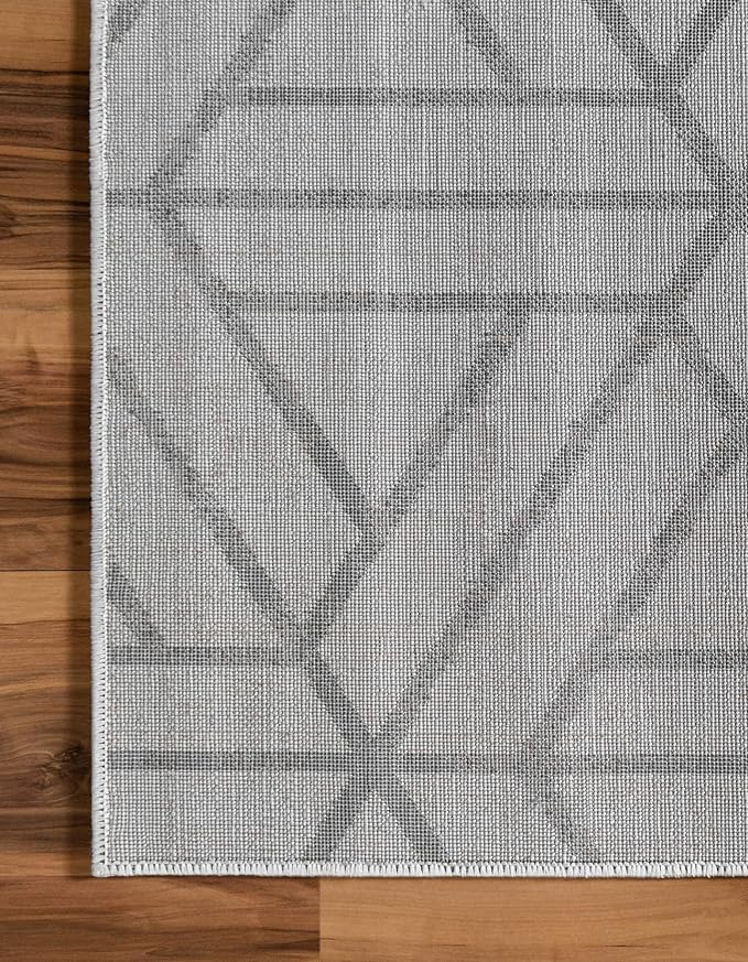 Rugs.com Lattice Trellis Collection Rug – 6 Ft Runner White Low-Pile Rug Perfect for Hallways, Entryways