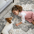 GENIMO 2'6"x6 Runner Rugs for Hallway, Machine Washable Non Slip Vintage Rugs, Low Pile Lightweight Soft Print Rug for enrtyway, Corridor, Home Office, Kitchen, Heathered Grey