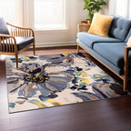 Rugshop Cream Bright Flowers Non Slip Non-Shedding Square Area Rug for Dining Room, Living Room and Bedroom, 6'6" x 6'6"