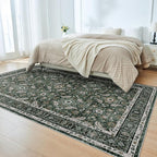 WITSHOCK Living Room Area Rugs 5x8: Soft Non-Slip Backing Washable Rugs Vintage Large Carpet for Bedroom Office Dining Room Kitchen Stain Resistant Home Decor Rug, Dark Green
