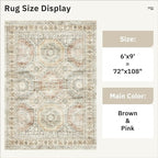6x9 Area Rug for Living Room Washable 6x9 Non-Slip Modern Rugs for Bedroom Dinning Room Ultra-Thin Indoor Brown Pink