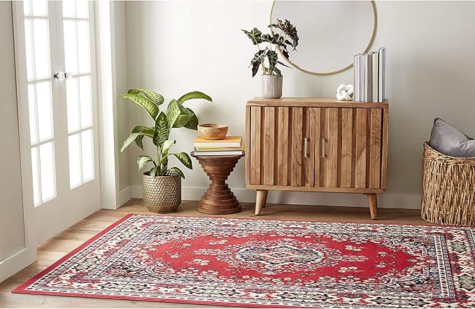 Home Dynamix Premium Sakarya Traditional Medallion Border Area Rug, Claret, 5'2"x7'4" Rectangle