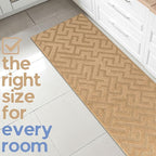 8ft Custom Cut Runner Rug for Narrow Hallways Kitchens - Gold Tan | Non-Slip | Washable & Edge Bound
