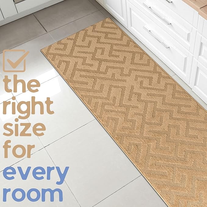 40ft Cut-to-Measure Runner Rug for Extra Long Hallways - Gold Tan | Non-Slip | Washable & Edge Bound