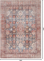 Kuden 9x12 Large Area Rug, Machine Washable Area Rug with Non-Slip Backing, Vintage Style, Soft, Easy Clean, Low Pile Rug for Living Room, Bedroom, Dining Room