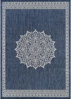CAMILSON Outdoor Rug 6x9 Medallion Blue Modern Area Rugs for Indoor and Outdoor Patios Kitchen and Hallway Mats Washable Porch Deck Outside Carpet (Medallion Blue 6 x 9)