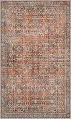3x5 Area Rug Machine Washable Boho Rug for Living Room,Ultra-Thin Low Pile Carpet,Lightweight Indoor Printed Rug,Non Slip Floral Area Rug for Bedroom, Dining Room, Home Office,Terracotta/Indigo
