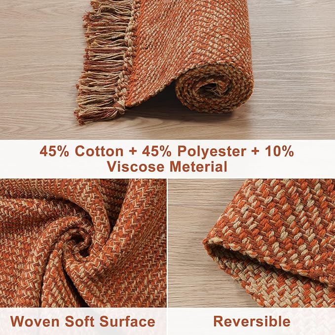 Collive Long Hallway Rug, 2.6' x 7', Washable Indoor Entryway Rug, Terracotta Braided Woven Rugs, Low-Profile Floor Carpet for Laundry Room, Bedroom